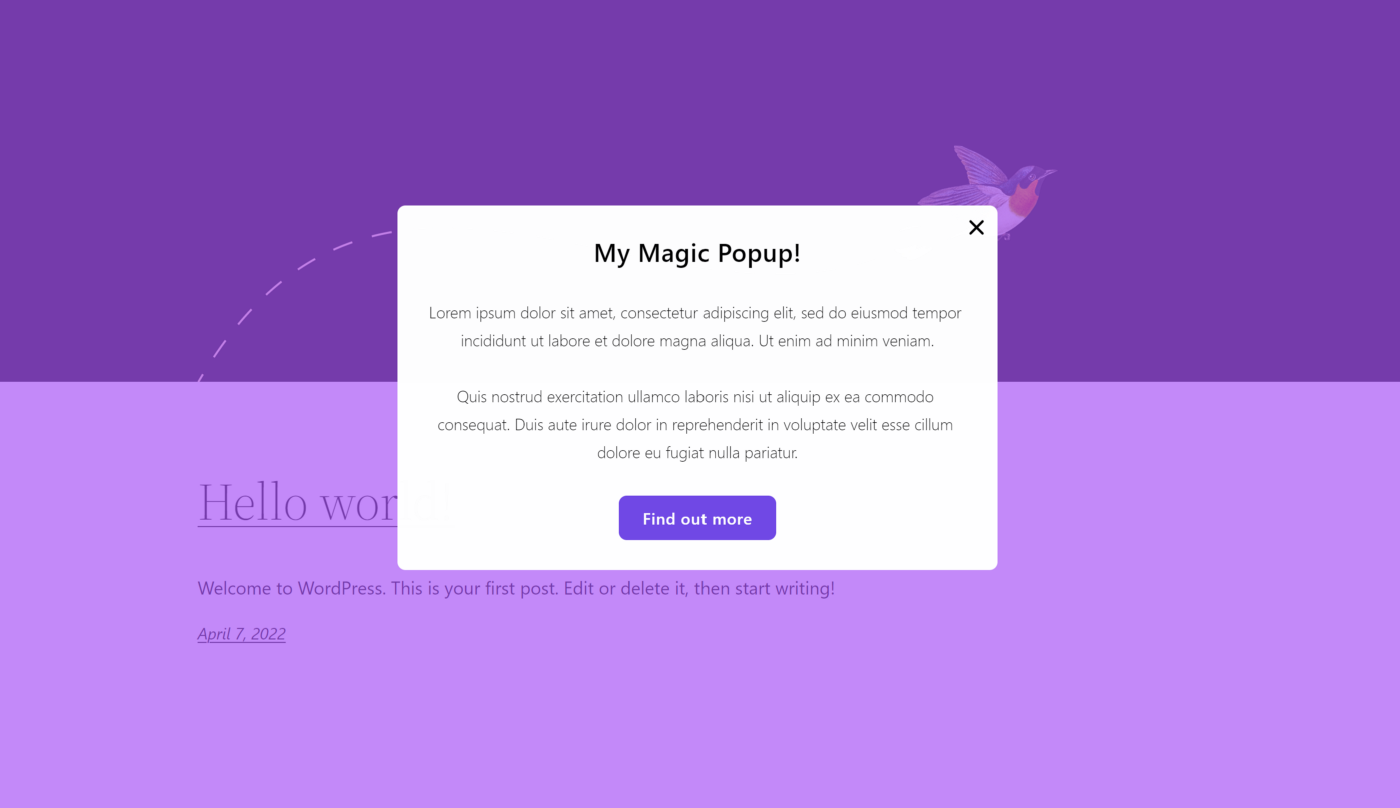 Magic Popups resulting popup.